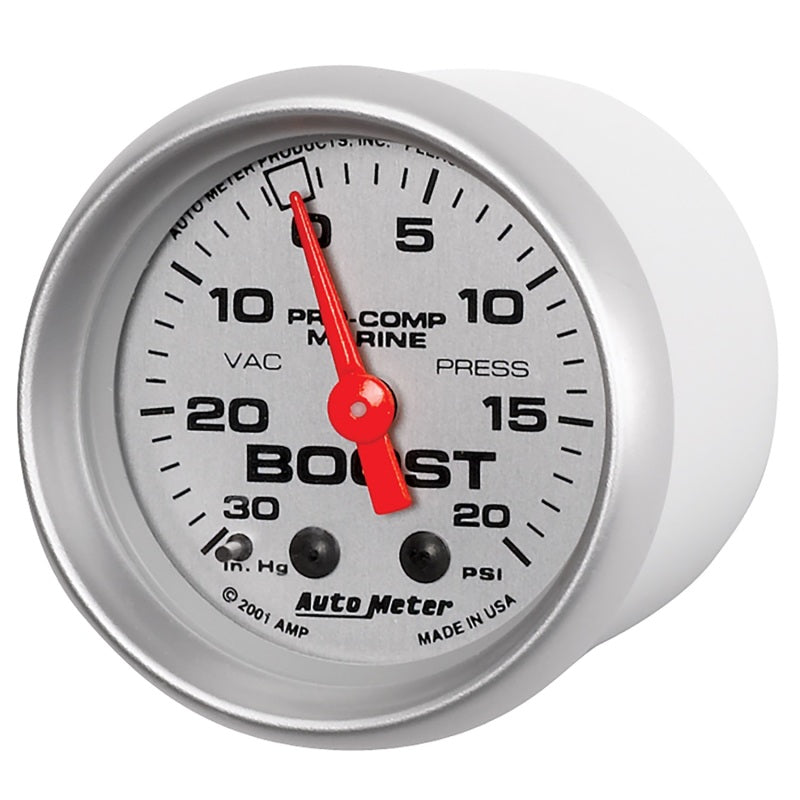Autometer Marine Silver Ultra-Lite 2-1/16in 0-30 HG / 0-20 PSI Vacuum / Boost Gauge - Burkken Auto Parts