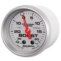 Autometer Marine Silver Ultra-Lite 2-1/16in 0-30 HG / 0-20 PSI Vacuum / Boost Gauge - Burkken Auto Parts
