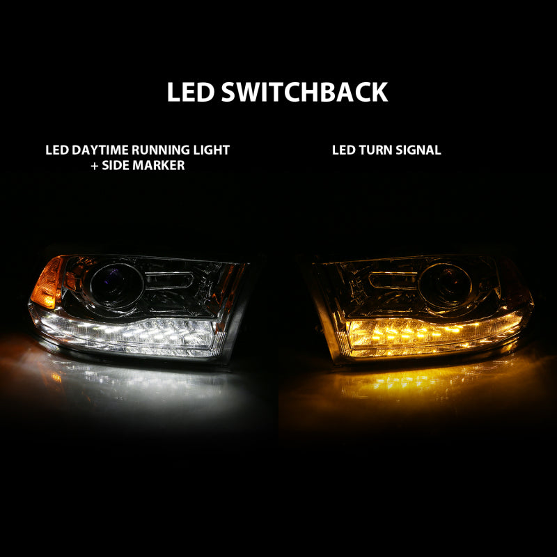 ANZO 2009-2018 Dodge Ram 1500 Projector Plank Style Switchback H.L Halo Chrome Amber (OE Style) - Burkken Auto Parts