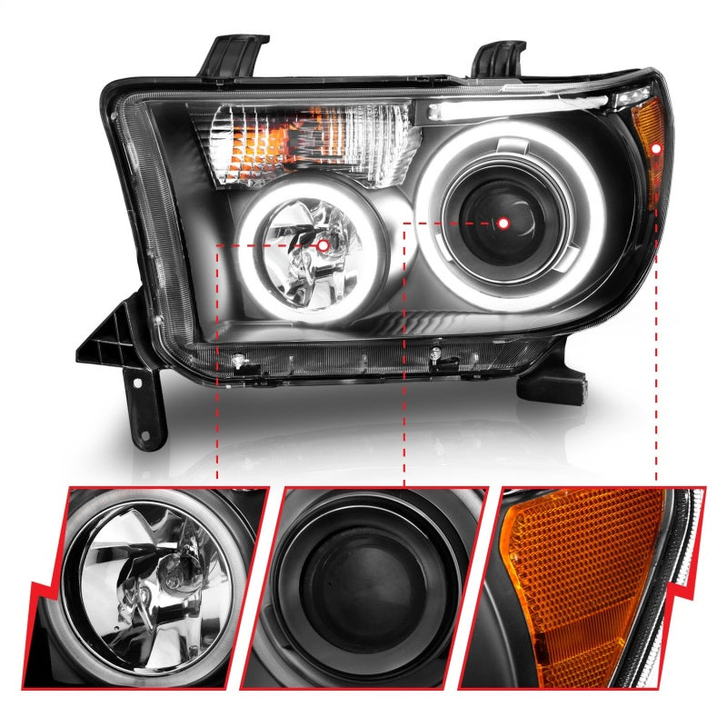 ANZO 2007-2013 Toyota Tundra Projector Headlights w/ Halo Black (CCFL) - Burkken Auto Parts