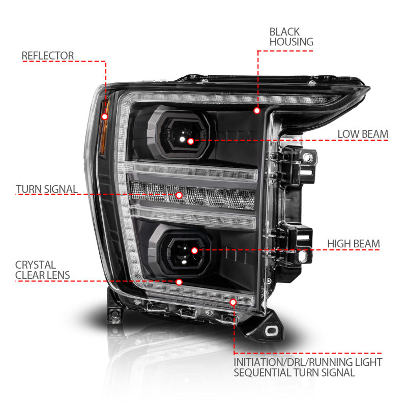 ANZO 21-23 Ford F150 LED Projector Headlight w/Switchback+Sequential - Black (Passenger Side Only) - Burkken Auto Parts