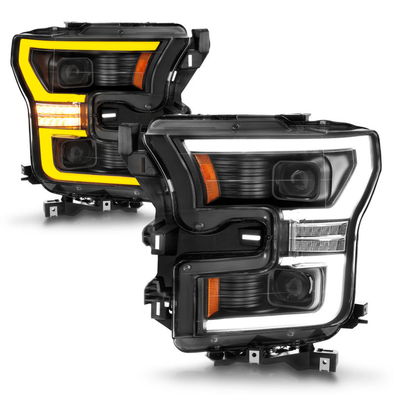 ANZO 15-17 Ford F-150 LED Projector Headlights - w/ Light Bar Switchback Black Housing - Burkken Auto Parts