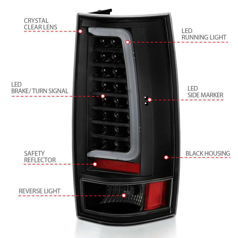 ANZO 2007-2014 Chevy Tahoe LED Taillight Plank Style Black w/Clear Lens - Burkken Auto Parts
