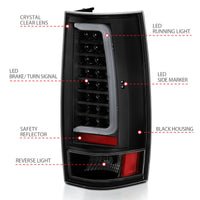 ANZO 2007-2014 Chevy Tahoe LED Taillight Plank Style Black w/Clear Lens - Burkken Auto Parts