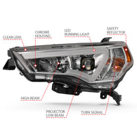 ANZO 14-18 Toyota 4 Runner Plank Style Projector Headlights Chrome w/ Amber - Burkken Auto Parts