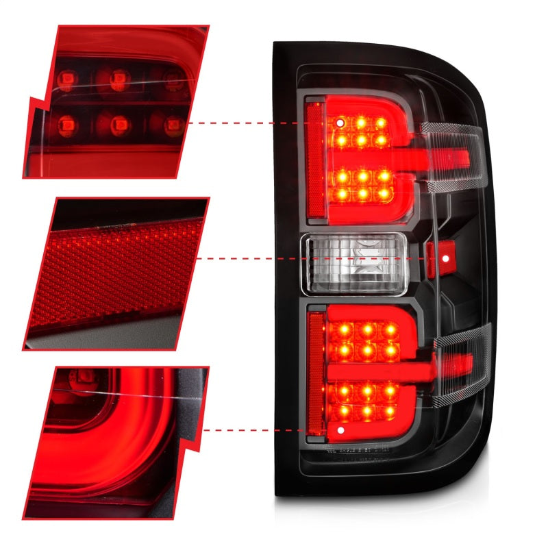 ANZO 15-19 Chevy Silverado 2500HD/3500HD (Halgn Only) LED Tail Lights w/Black Light Bar & Clear Lens - Burkken Auto Parts