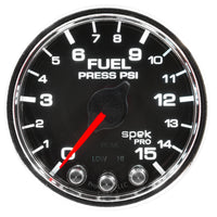 Autometer Spek-Pro Gauge Fuel Press 2 1/16in 15psi Stepper Motor W/Peak & Warn Blk/Chrm - Burkken Auto Parts