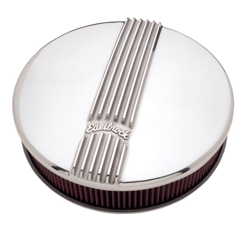 Edelbrock Air Cleaner Classic Series Round Aluminum Top Cloth Element 14In Dia X 3 9In Polished - Burkken Auto Parts