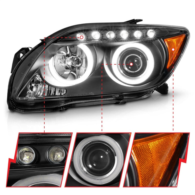 ANZO 2005-2010 Scion Tc Projector Headlights w/ Halo Black (CCFL) - Burkken Auto Parts