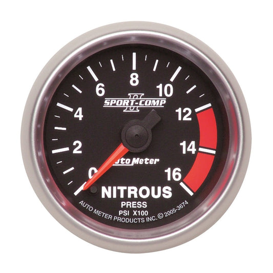 Autometer Sport-Comp II 52mm Full Sweep Electronic 0-1600 PSI Nitrous Pressure Gauge - Burkken Auto Parts