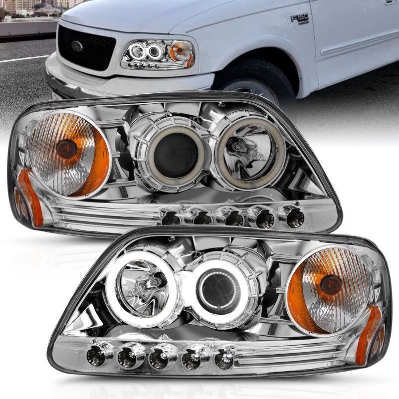 ANZO 1997.5-2003 Ford F-150 Projector Headlights w/ Halo Chrome 1pc - Burkken Auto Parts