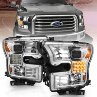 ANZO 15-17 Ford F-150 Proj Headlights w/ Plank Style Design Chrome w/ Amber Sequential Turn Signal - Burkken Auto Parts
