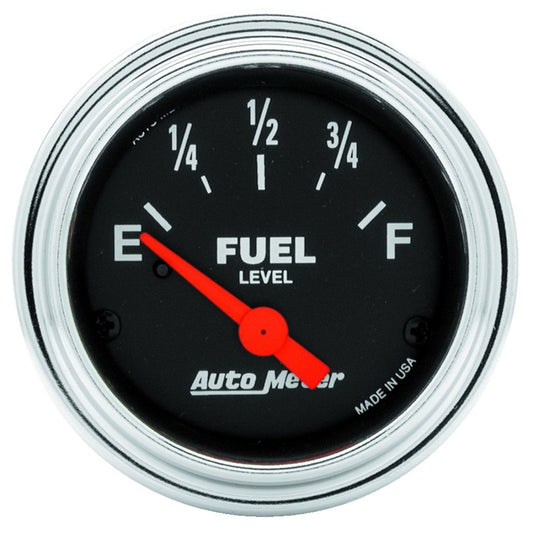 Autometer Traditional Chrome 2-1/16in 33 Ohm - 240 Ohm Full Electrical Fuel Level Gauge - Burkken Auto Parts