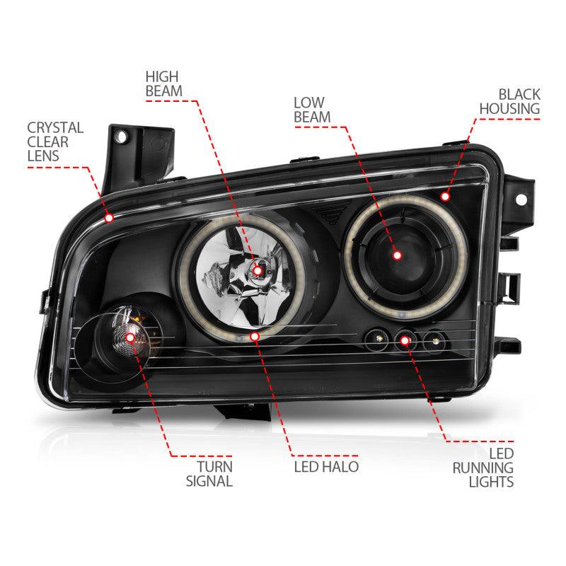 ANZO 2006-2010 Dodge Charger Projector Headlights w/ Halo Chrome (CCFL) - Burkken Auto Parts