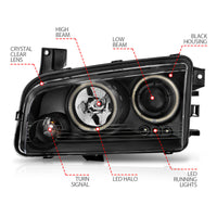 ANZO 2006-2010 Dodge Charger Projector Headlights w/ Halo Chrome (CCFL) - Burkken Auto Parts