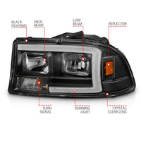 ANZO 97-04 Dodge Dakota/Durango Crystal headlight Set w/ Light Bar Black Housing - Burkken Auto Parts