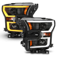 ANZO 2015-2017 Ford F-150 Projector Headlights w/ Plank Style Switchback Black w/ Amber - Burkken Auto Parts