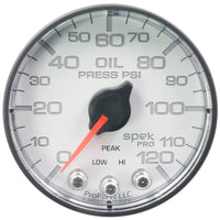 Autometer Spek-Pro Gauge Oil Press 2 1/16in 120psi Stepper Motor W/Peak & Warn Wht/Blk - Burkken Auto Parts