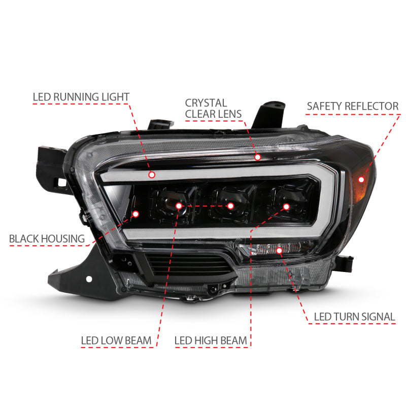 ANZO 2016-2018 Toyota Tacoma LED Projector Headlights Plank Style Black w/ Amber - Burkken Auto Parts