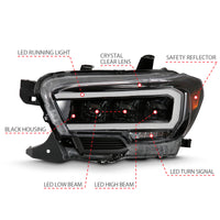ANZO 2016-2018 Toyota Tacoma LED Projector Headlights Plank Style Black w/ Amber - Burkken Auto Parts