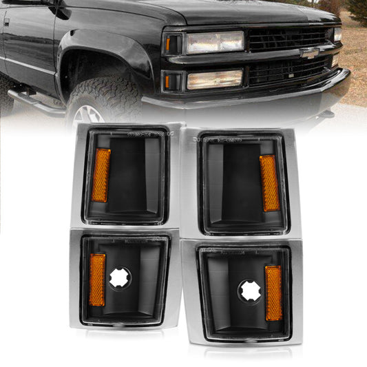 ANZO 1994-1998 Chevrolet Blazer Corner Lights Black Housing Clear Lens w/ Amber Reflector - Burkken Auto Parts