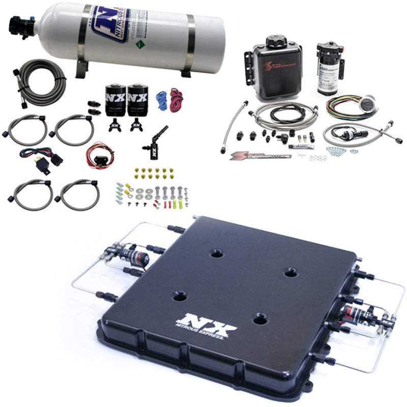 Nitrous Express Nitrous & Water Injection Kit w/Billet LT4 Supercharger Lid w/15lb Bottle - Burkken Auto Parts