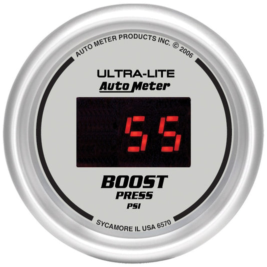 Autometer Ultra-Lite 2-1/16in 5-60 PSI Digital Boost Pressure Gauge - Silver - Burkken Auto Parts