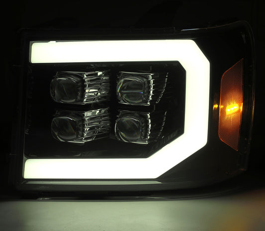 AlphaRex 07-14 GMC 2500HD NOVA LED Proj Headlight Plank Style Matte Blk w/Activ Light/Seq Signal/DRL - Burkken Auto Parts
