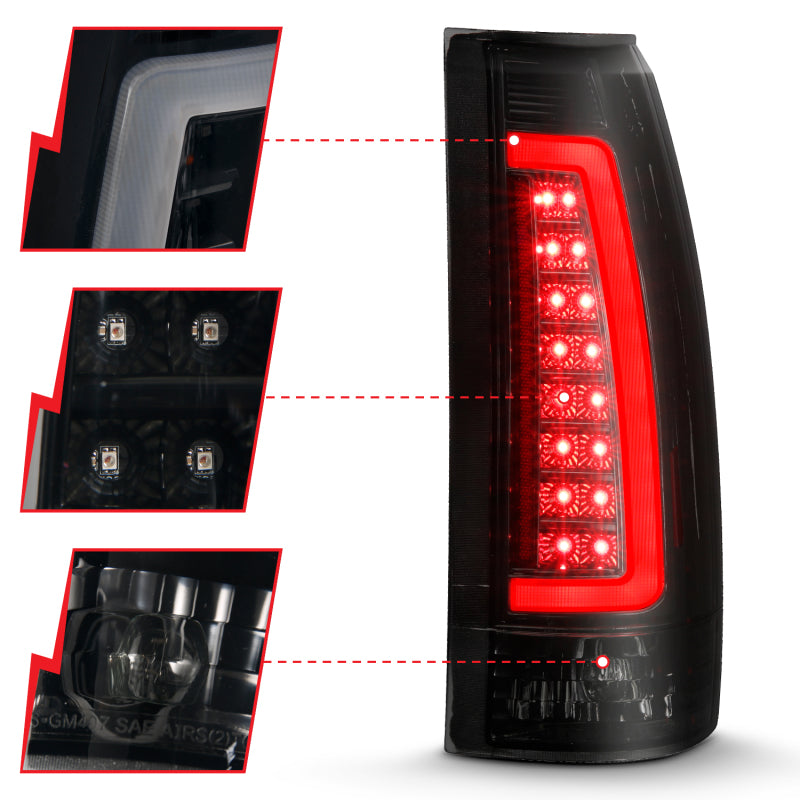 ANZO 1999-2000 Cadillac Escalade LED Taillights Black Housing Smoke Lens Pair - Burkken Auto Parts