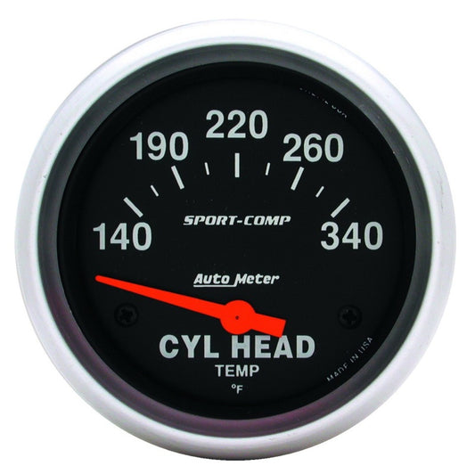 AutoMeter Gauge Cylinder Head Temp 2-5/8in. 140-340 Deg. F Electric Sport-Comp - Burkken Auto Parts
