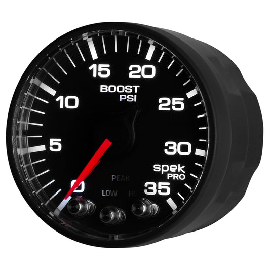 Autometer Spek-Pro Gauge Boost 2 1/16in 35psi Stepper Motor W/Peak & Warn Black/Black - Burkken Auto Parts