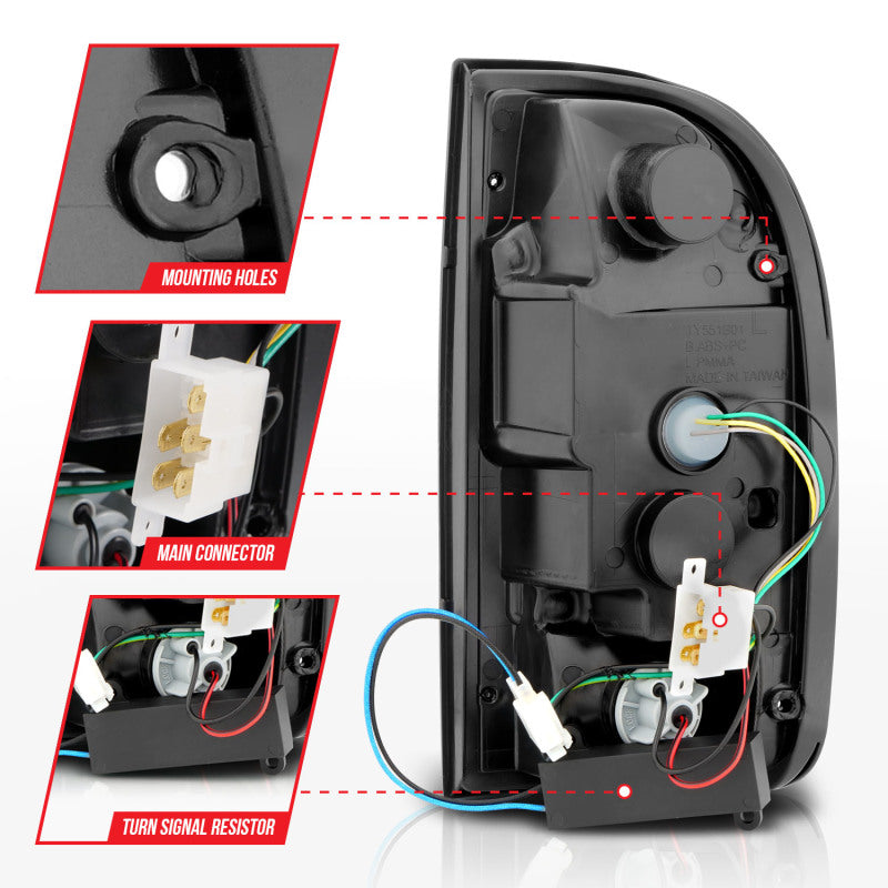 ANZO 95-00 Toyota Tacoma LED Taillights Chrome Housing Clear Lens (Pair) - Burkken Auto Parts