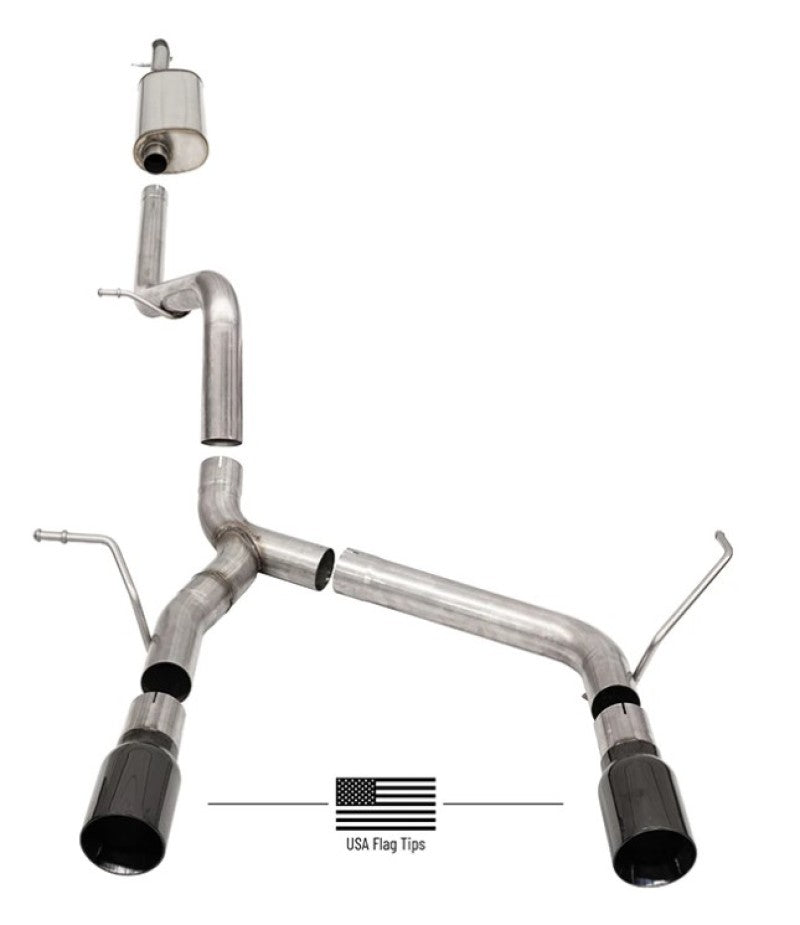 Corsa 07-18 Jeep Wrangler JKU 3.6L/3.8L 2.75in Sport Cat-Back Exhaust w/ 4in American Flag BlacTips - Burkken Auto Parts