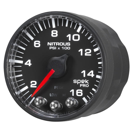 Autometer Spek-Pro Gauge Nitrous Press 2 1/16in 1600psi Stepper Motor W/Peak & Warn Blk/Blk - Burkken Auto Parts