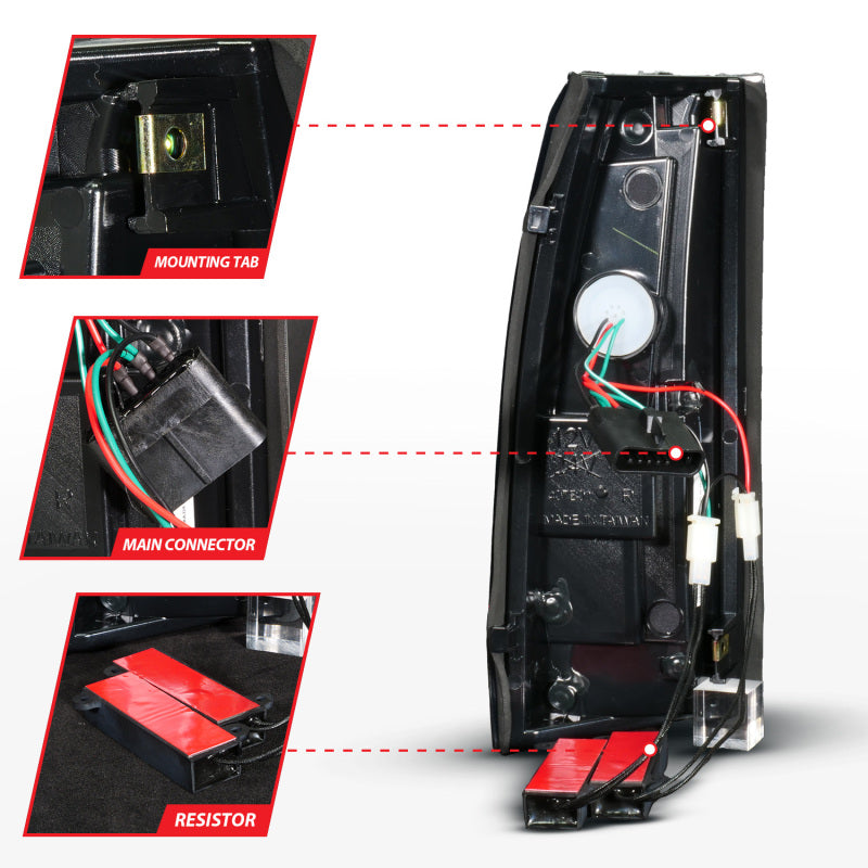 ANZO 88-99 Chevy/GMC C/K1500/2500/3500 Full LED Light Tube Taillights Black Housing Smoke Lens - Burkken Auto Parts