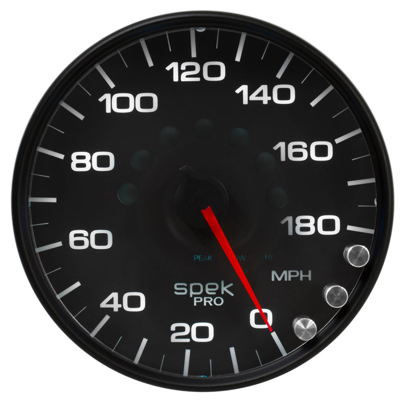 Autometer Spek-Pro Gauge Speedometer 5in 180 Mph Elec. Programmable Black/Black - Burkken Auto Parts