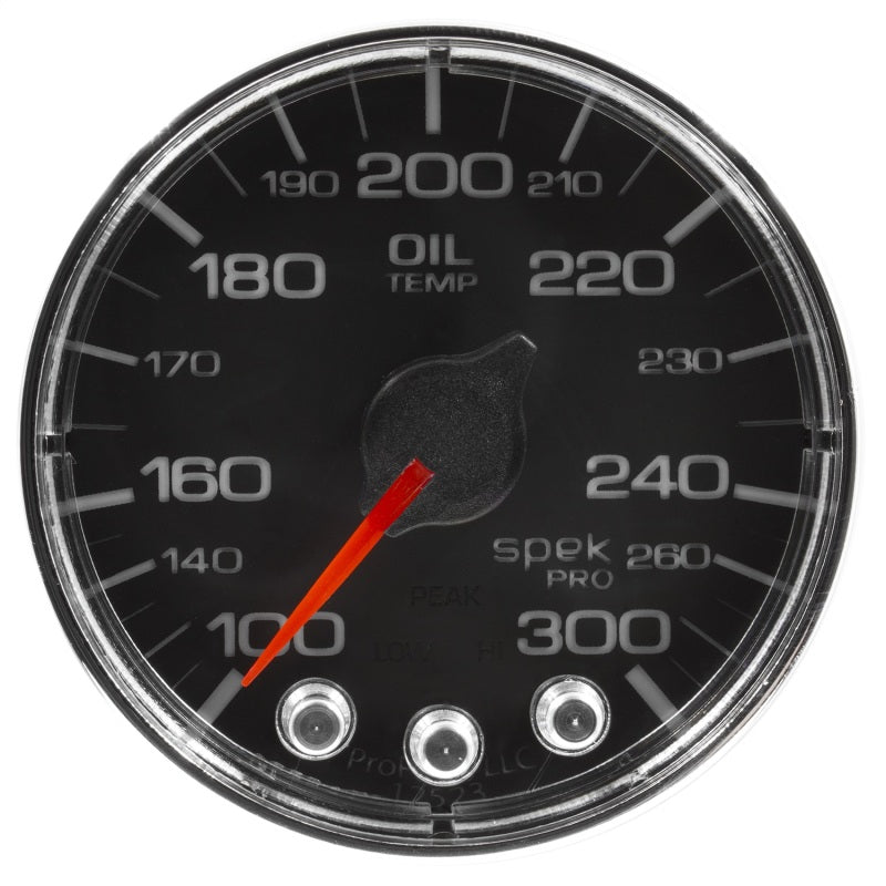 Autometer Spek-Pro Gauge Oil Temp 2 1/16in 300f Stepper Motor W/Peak & Warn Blk/Chrm - Burkken Auto Parts
