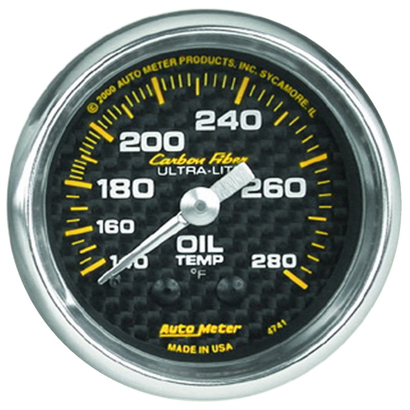 Autometer Carbon Fiber 52mm 140-280 Deg F Mechanical Oil Temp Gauge - Burkken Auto Parts