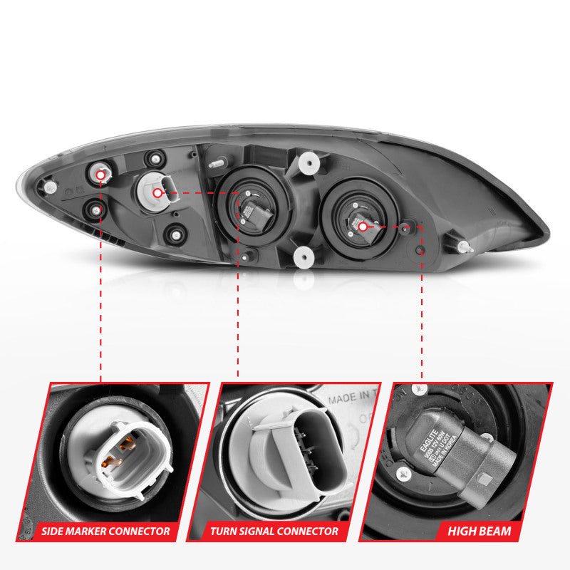ANZO 2008-2016 International Prostar Crystal Headlights Black Housing (OE Replacement) - Burkken Auto Parts