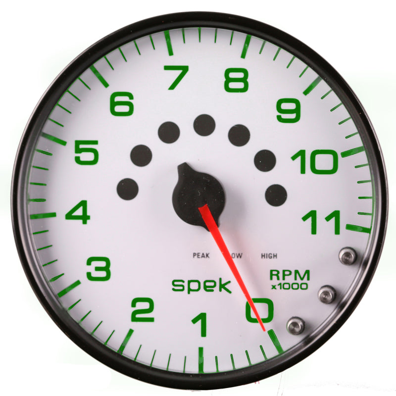 Autometer Spek-Pro Gauge Tachometer 5in 11K Rpm W/Shift Light & Peak Mem White/Black - Burkken Auto Parts