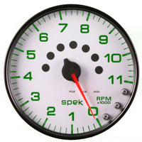 Autometer Spek-Pro Gauge Tachometer 5in 11K Rpm W/Shift Light & Peak Mem White/Black - Burkken Auto Parts