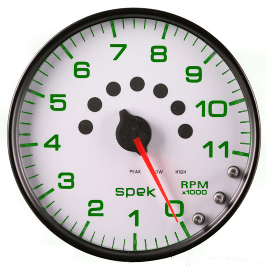 Autometer Spek-Pro Gauge Tachometer 5in 11K Rpm W/Shift Light & Peak Mem White/Black - Burkken Auto Parts