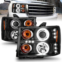 ANZO 2007-2013 GMC Sierra 1500 Projector Headlights w/ Halo Black - Burkken Auto Parts