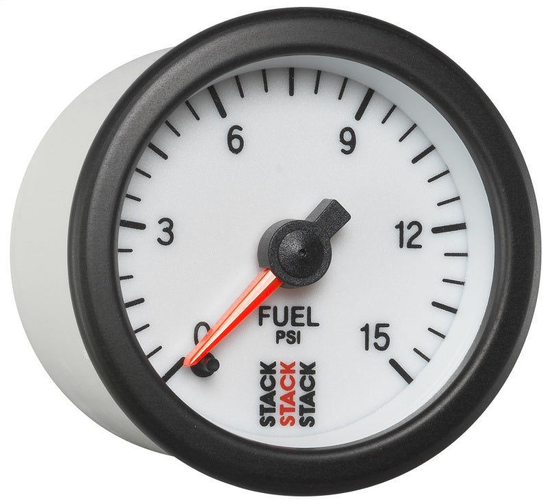 Autometer Stack 52mm 0-15 PSI 1/8in NPTF Male Pro Stepper Motor Fuel Pressure Gauge - White - Burkken Auto Parts