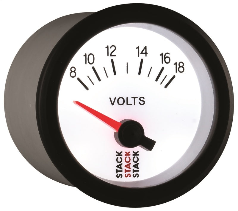 Autometer Stack 52mm 8-18V Electric Battery Voltage Gauge - White - Burkken Auto Parts