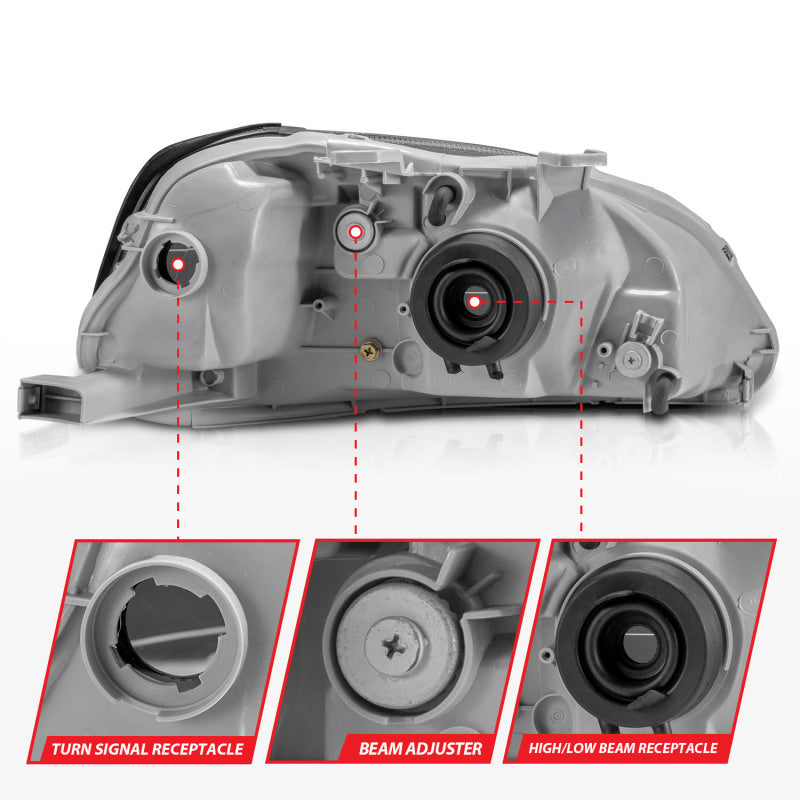 ANZO 1999-2000 Honda Civic Crystal Headlights Black - Burkken Auto Parts
