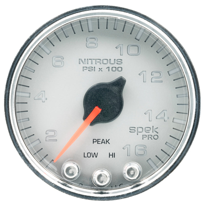 Autometer Spek-Pro Gauge Nitrous Press 2 1/16in 1600psi Stepper Motor W/Peak & Warn Slvr/Chrm - Burkken Auto Parts