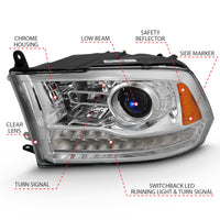 ANZO 2009-2018 Dodge Ram 1500 Projector Plank Style Switchback H.L Halo Chrome Amber (OE Style) - Burkken Auto Parts
