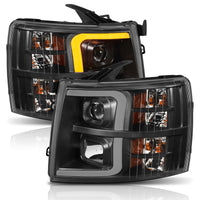 ANZO 07-13 Chevrolet Silverado 1500 Plank Style Projector Headlights Black w/ Amber - Burkken Auto Parts