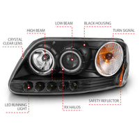 ANZO 1997-2003 Ford F-150 Projector Headlights w/ Halo Black (CCFL) - Burkken Auto Parts